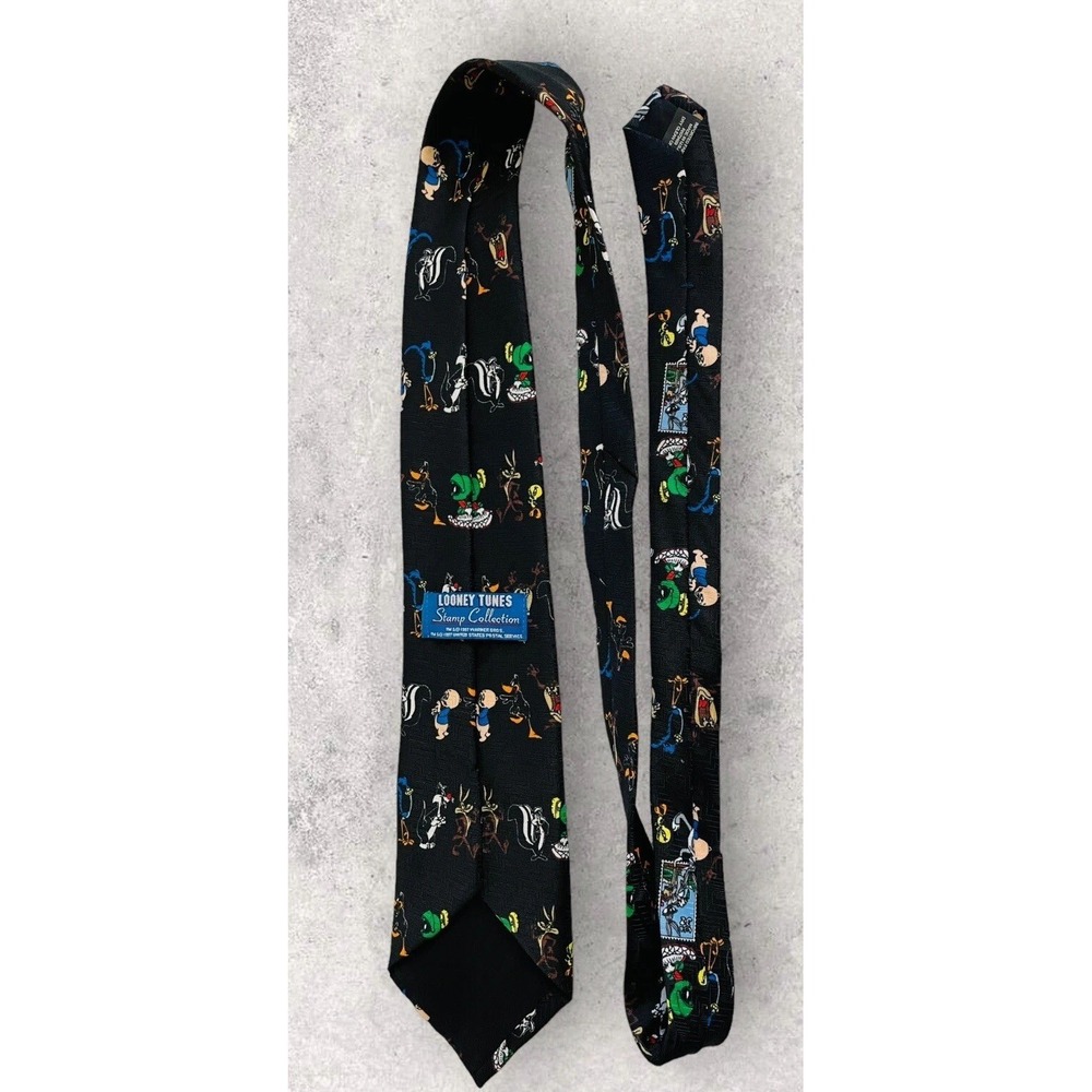 Vintage Mens Tie LOONEY TUNES Marvin Martian, Taz, Bugs Bunny, Tweety Bird, More